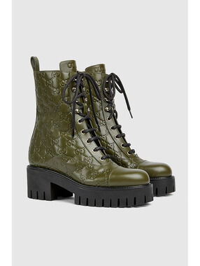 Gucci GG Embossed Lace Up Boots(PLEASE REQUEST YOUR SIZE BEFORE PURCHASING)